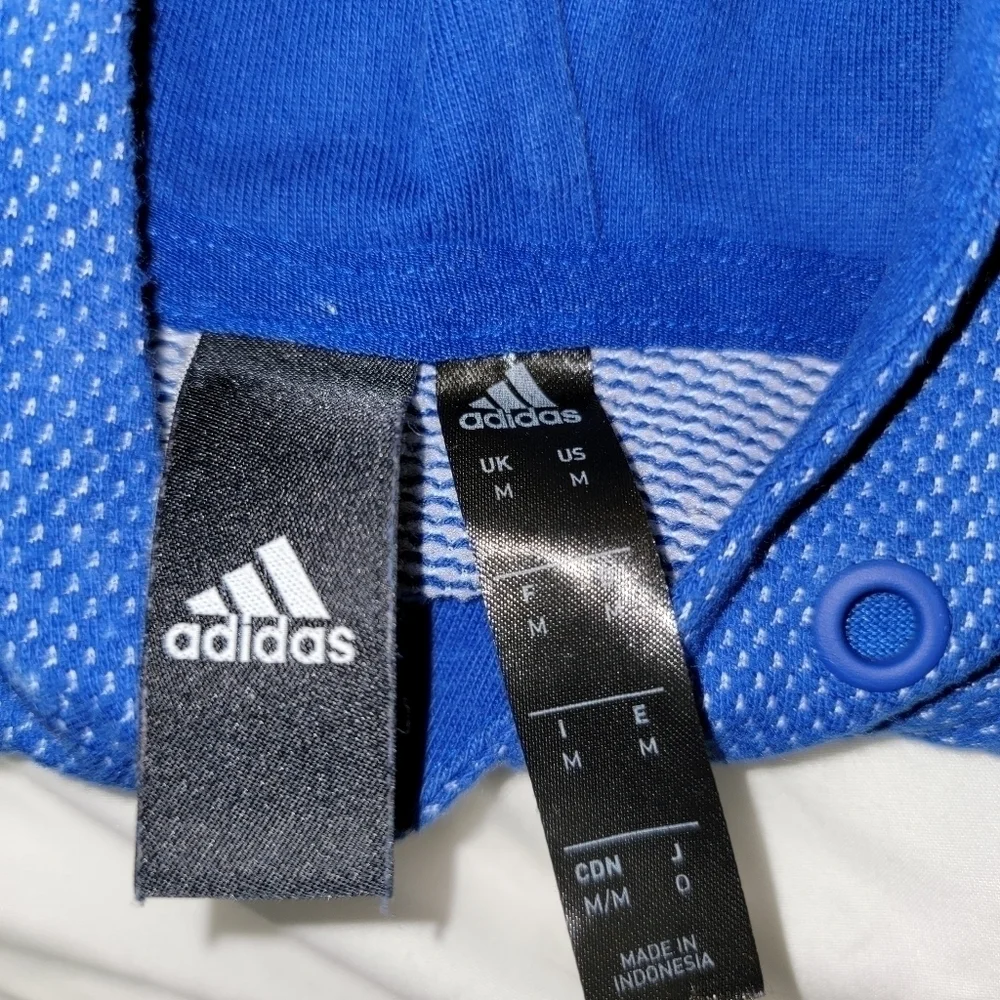 Mens Adidas Blue Short Sleeve Hoody Sweatshirt Medium Unisex